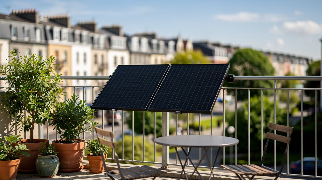 Solar panels mounted on apartment balcony railing in Irish city