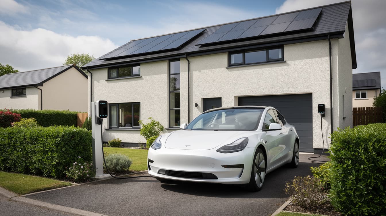 Electric car charging from solar panels on an Irish house