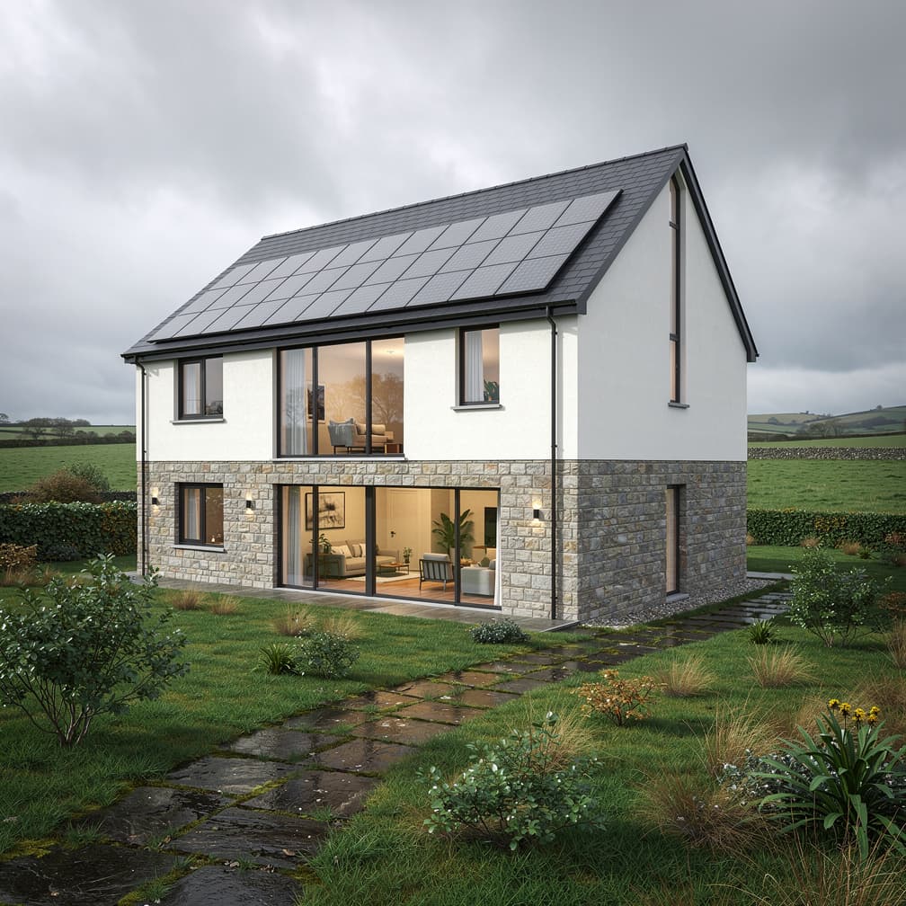 Modern Irish house with integrated solar roof tiles