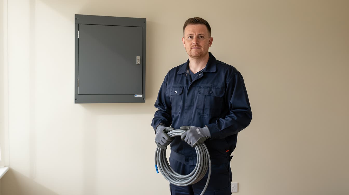 Safe Electric registered electrician working on a consumer board for solar PV installation in Ireland