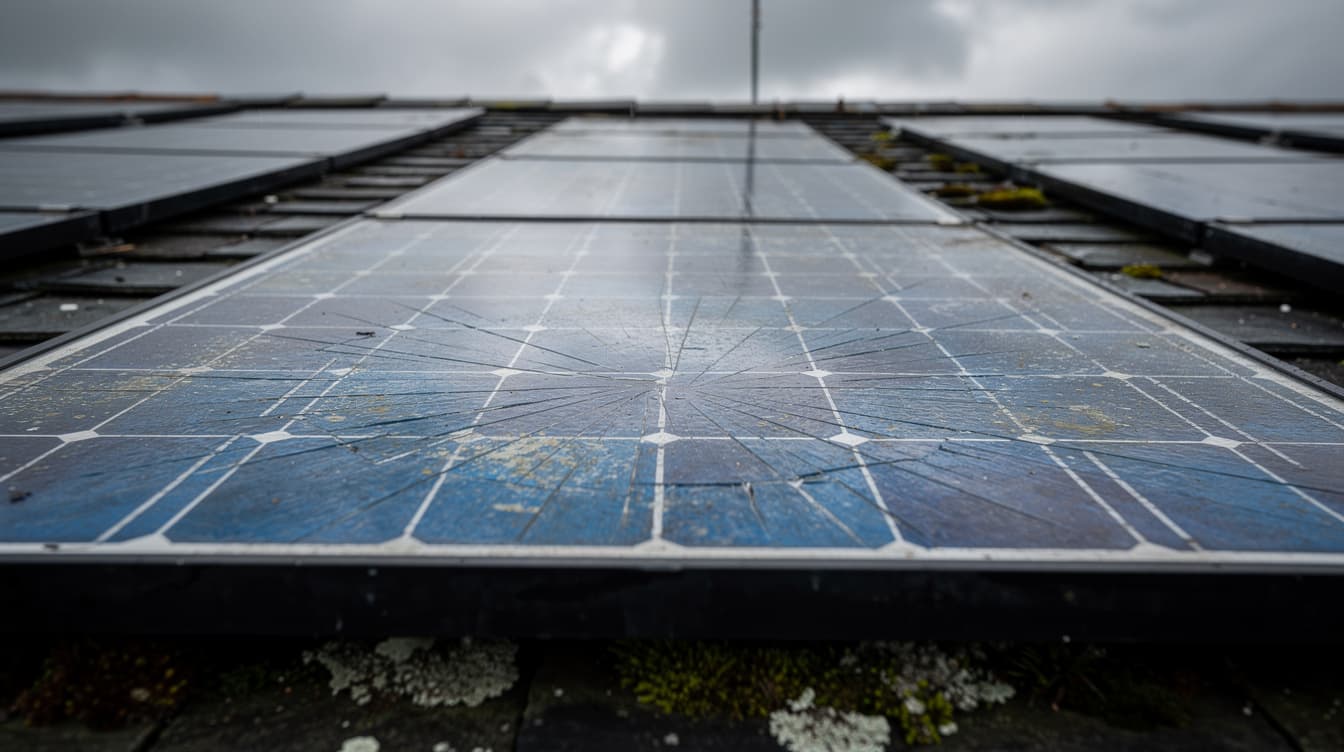 Close-up of a solar panel with visible micro-cracking on an Irish rooftop