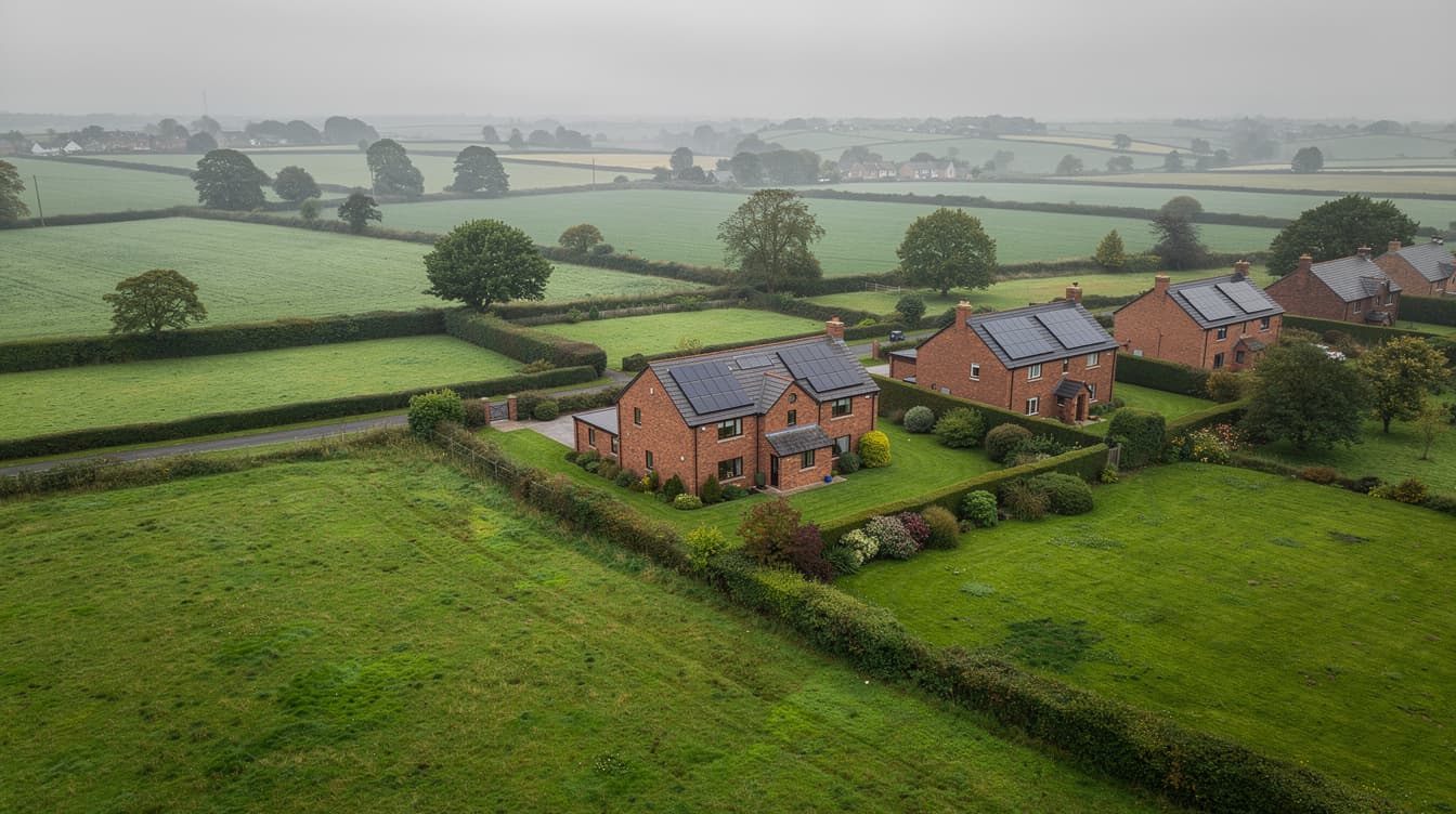 Modern detached red brick homes with rooftop solar panels in the Kildare commuter belt