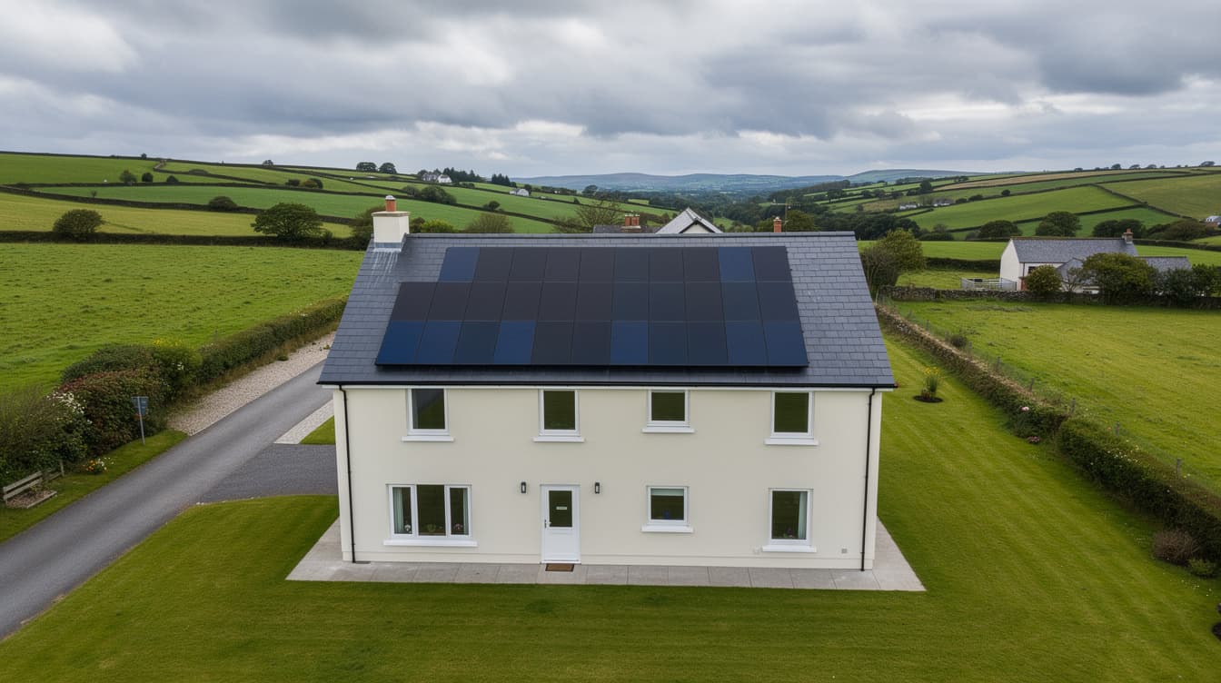 Irish detached home with solar panels installed on the north-facing rear roof pitch