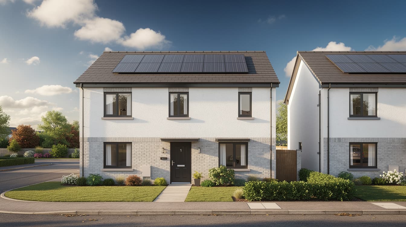 Modern Irish semi-detached house with solar panels on the roof
