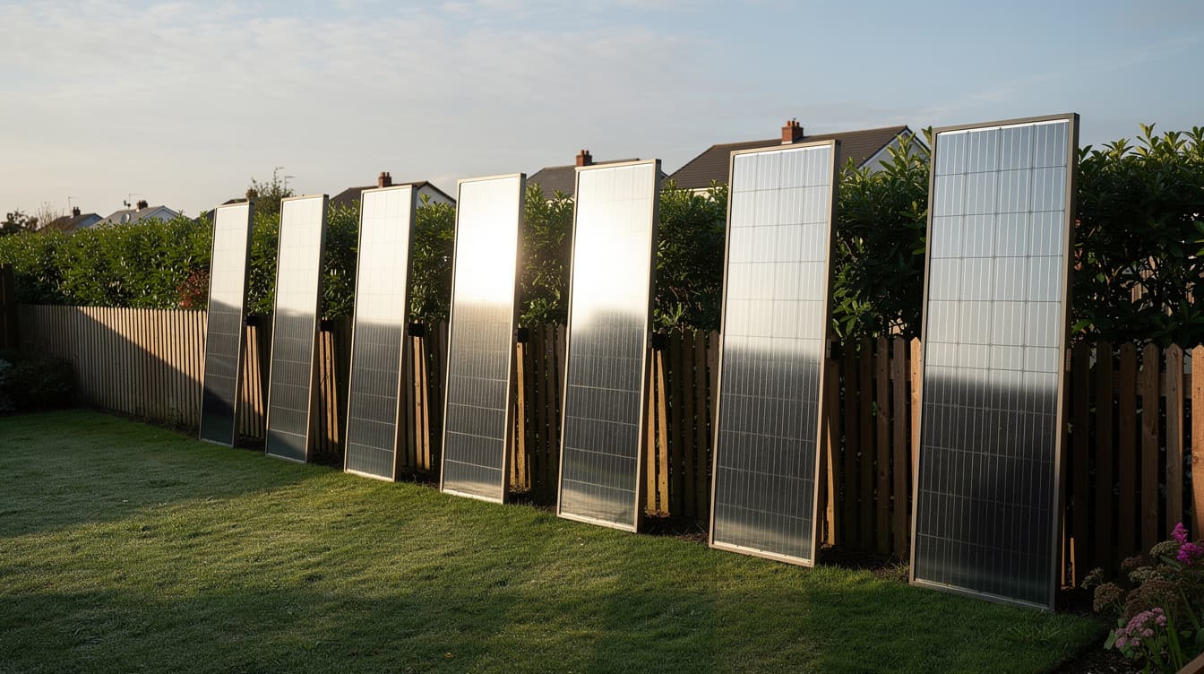 Bifacial solar panels mounted vertically along an Irish garden fence