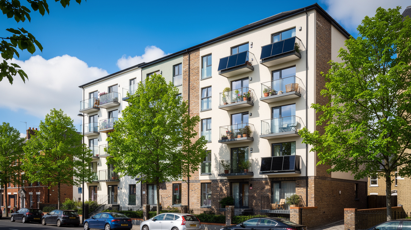 Irish apartment building with balcony solar panels