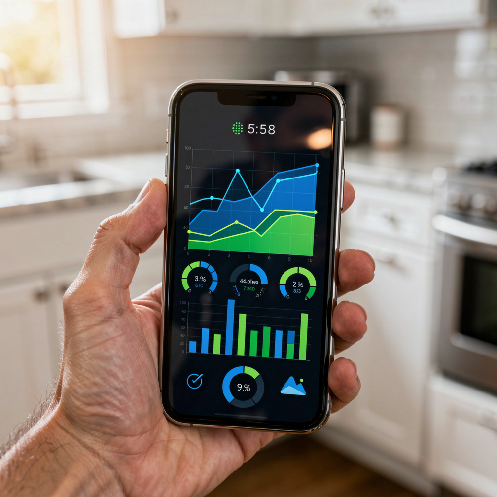 Smartphone showing solar battery monitoring app with charge levels