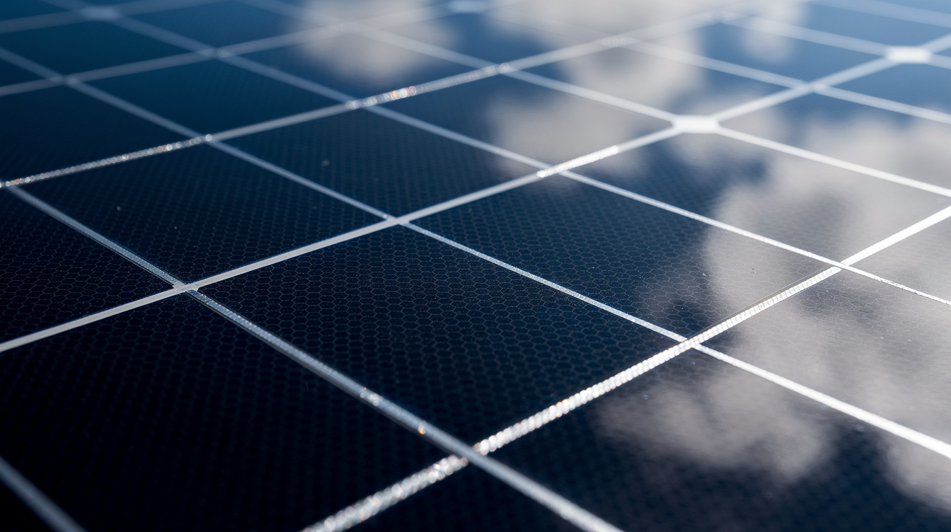 Macro close-up of a high-efficiency N-type monocrystalline solar panel surface