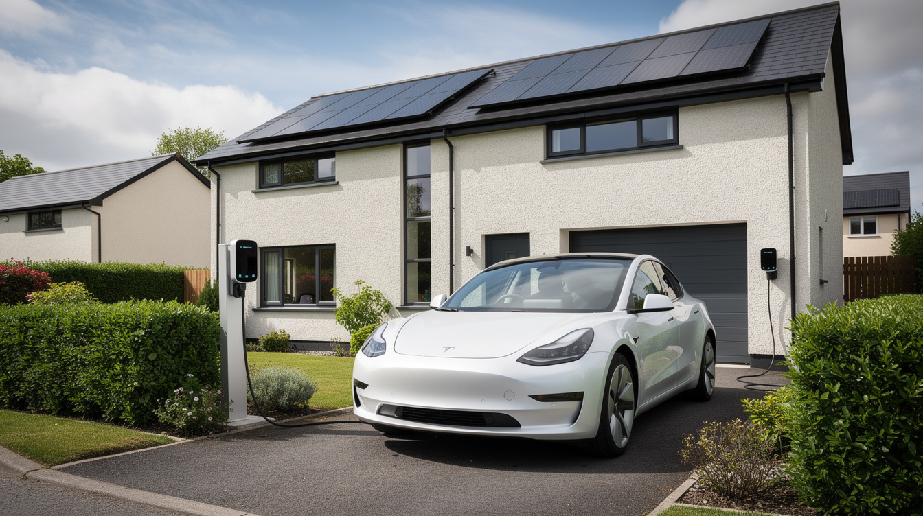 Electric car charging from solar panels on an Irish house