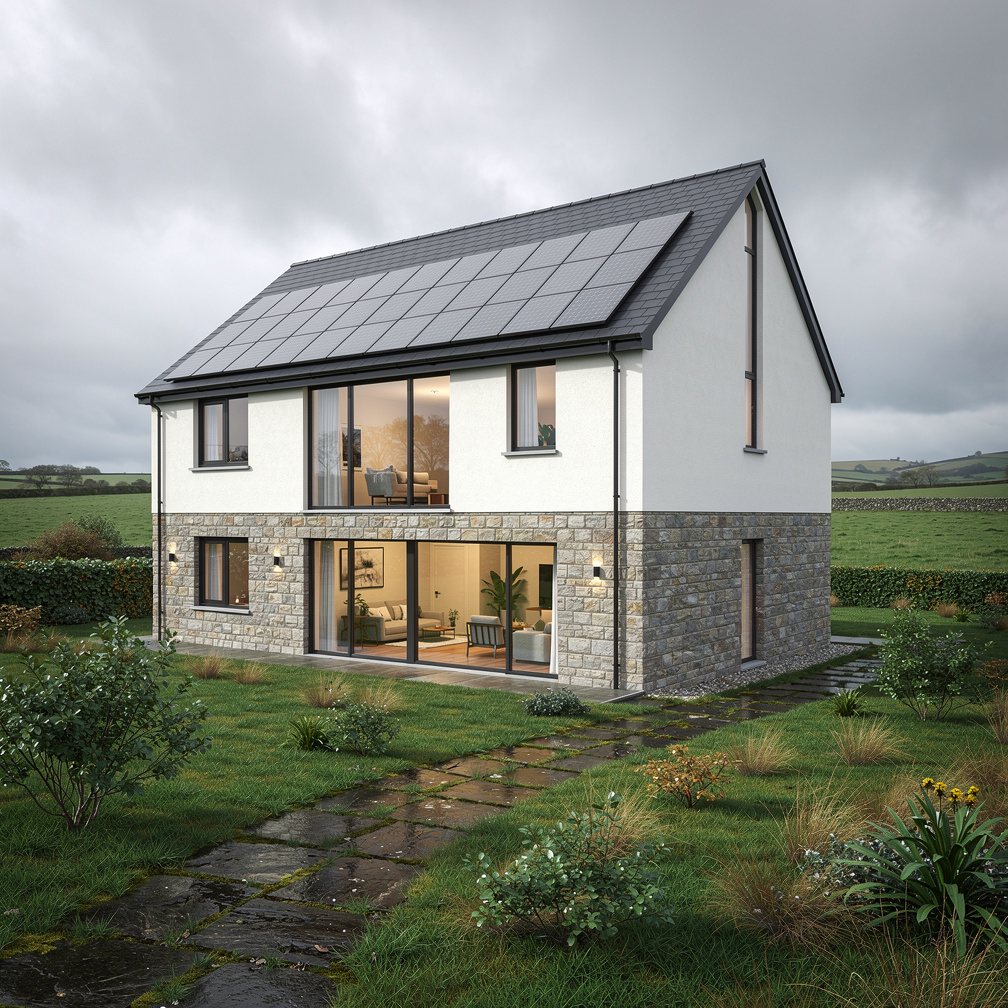 Modern Irish house with integrated solar roof tiles