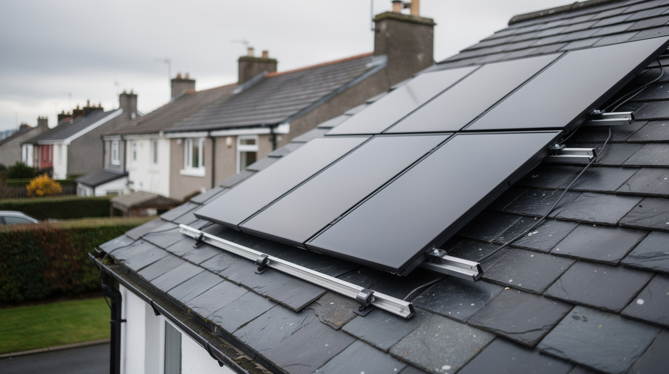 Solar panels installed on an Irish semi-detached house roof