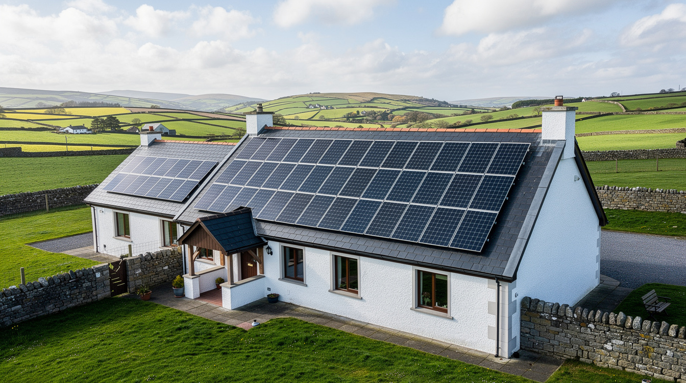Large solar panel array on an Irish detached house roof