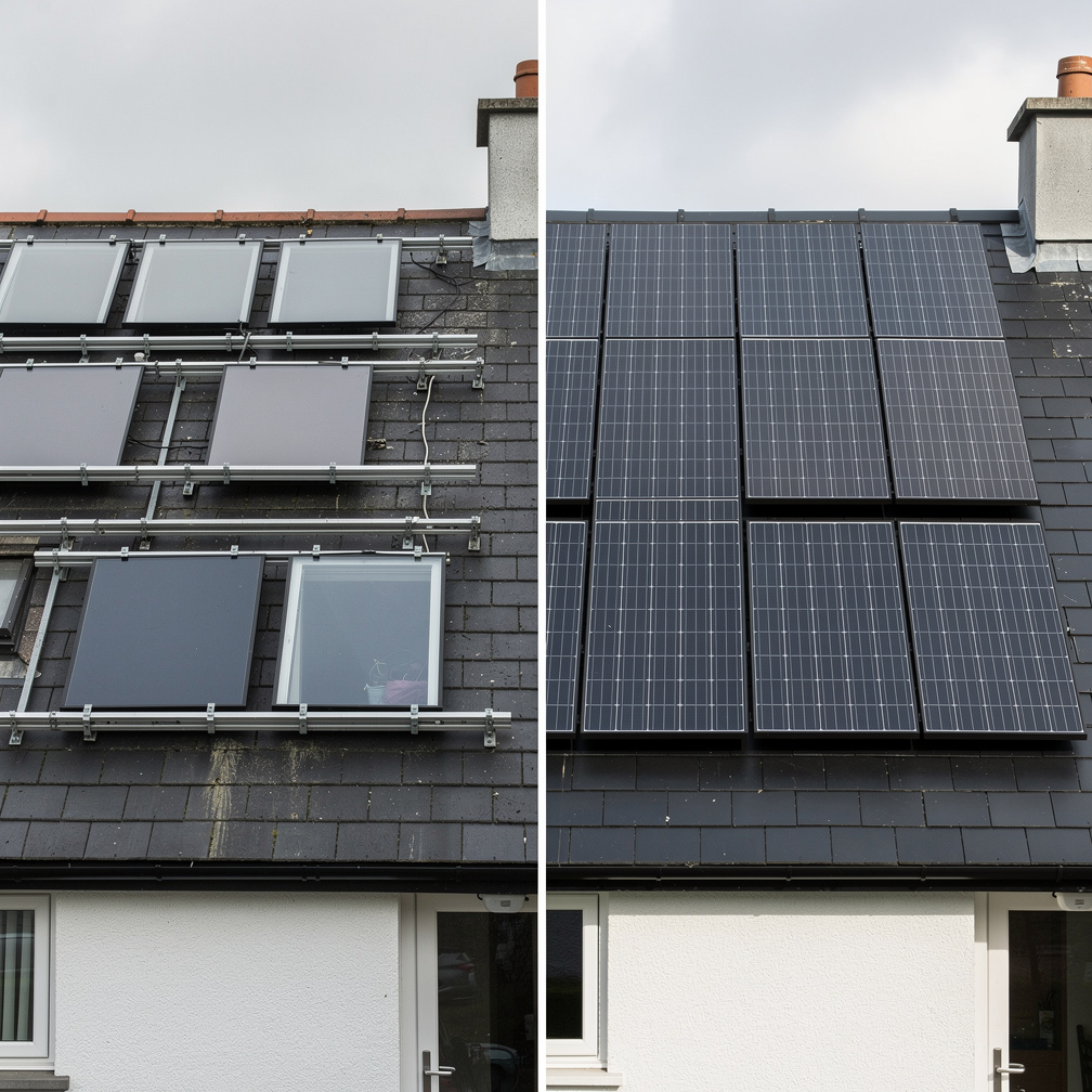 Comparison of traditional solar panels versus integrated solar roof tiles
