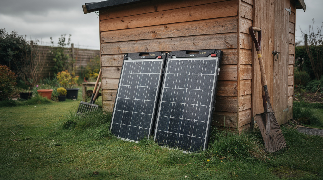 Portable solar panels in an Irish back garden