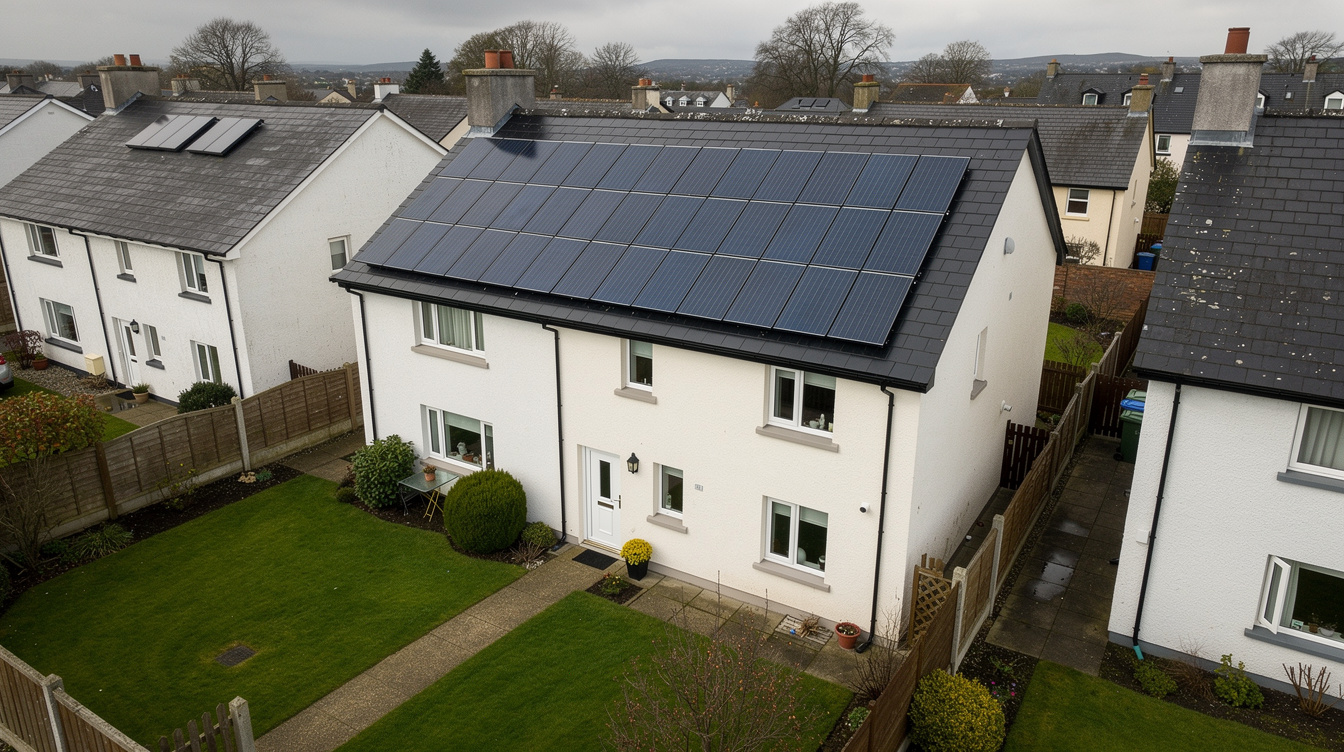 Solar panels installed on roof of Irish house with monitoring system