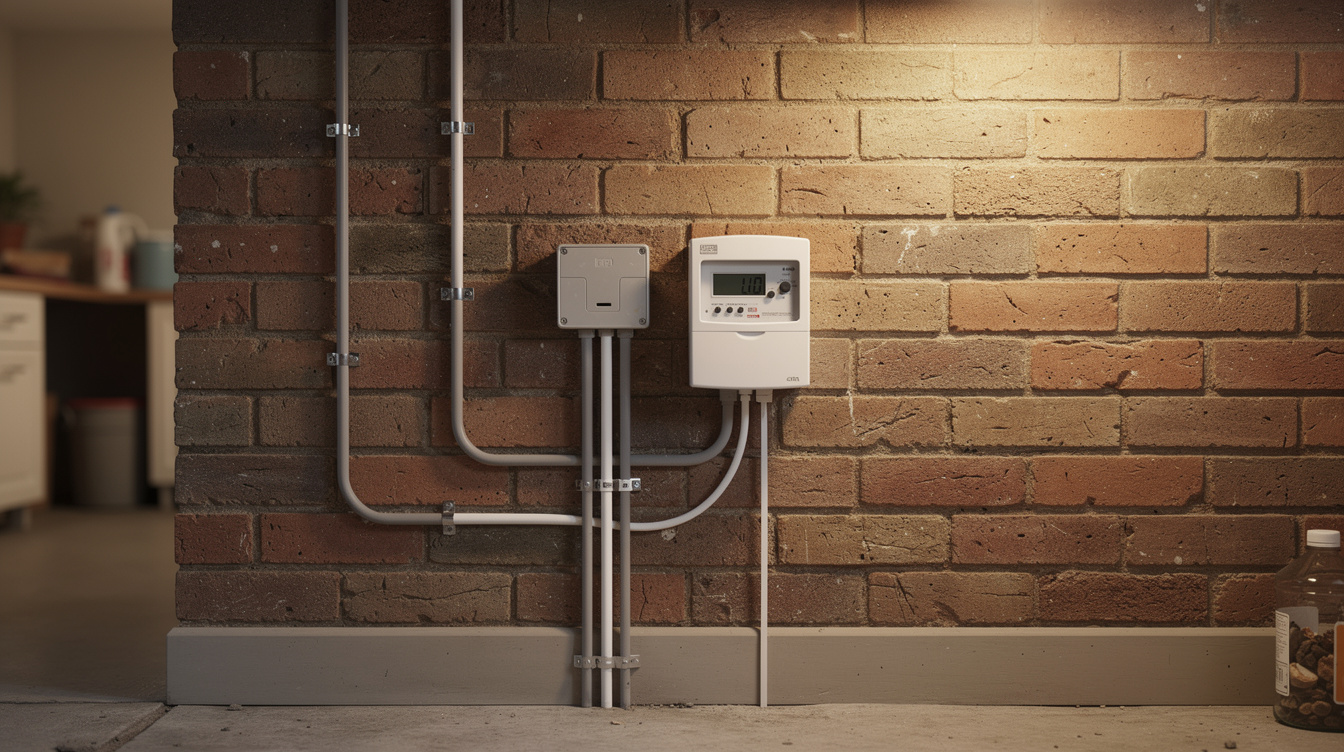 Solar inverter and meter installed in utility room of Irish terraced house