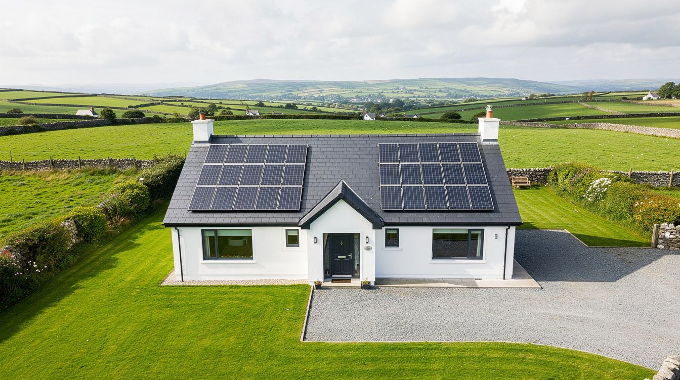 Irish detached home with solar panels on both east and west sides of the roof