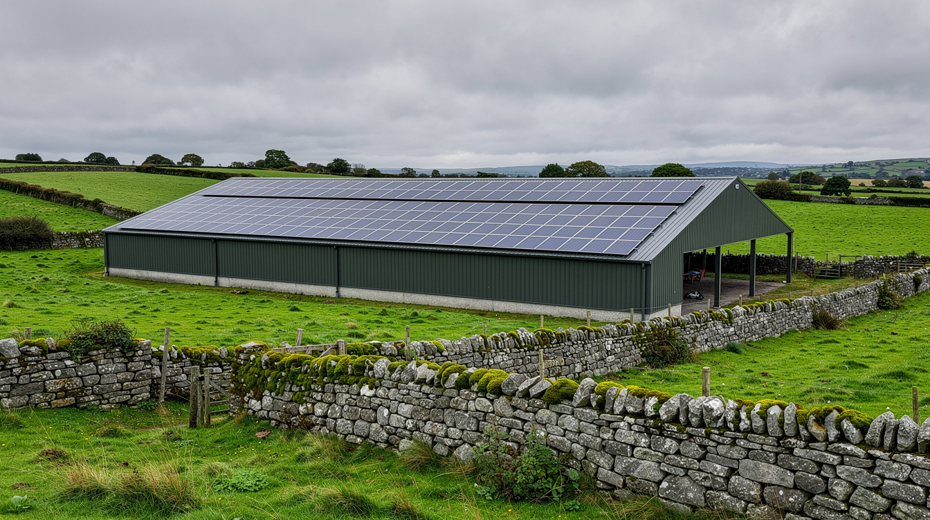 East Galway agricultural shed with rooftop solar PV array