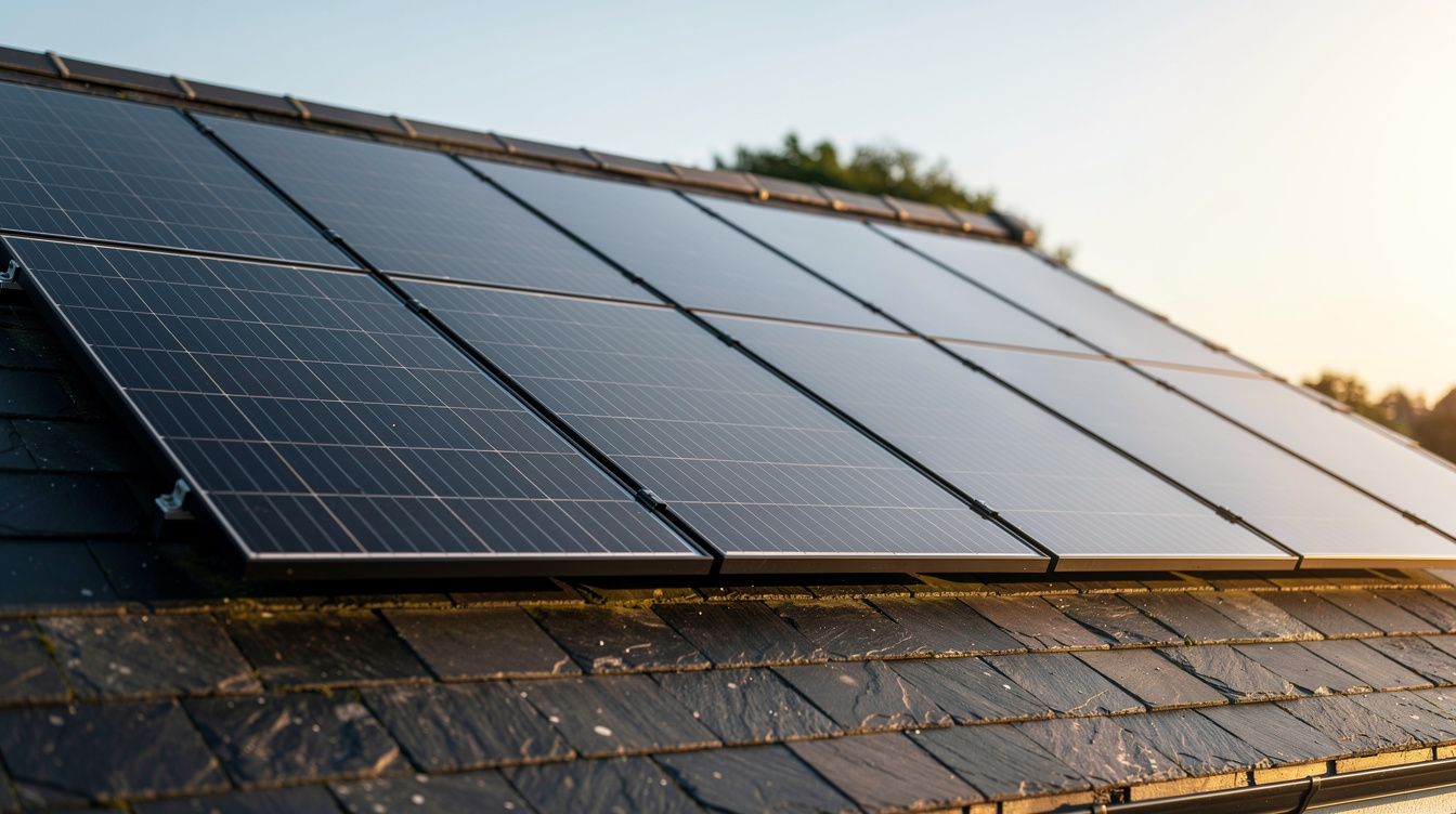 Close-up of a 10-panel solar array on an Irish detached-house roof