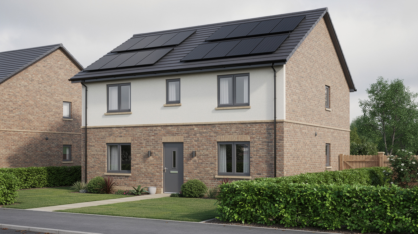 Modern Ashbourne suburban semi-detached home with rooftop solar panels