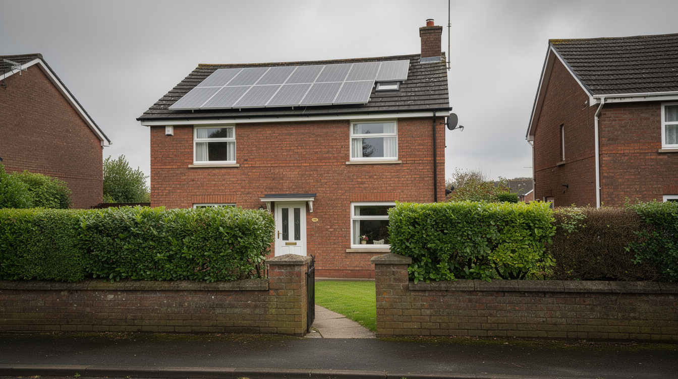 Small Irish semi-detached house with a 4kW solar array on the front roof