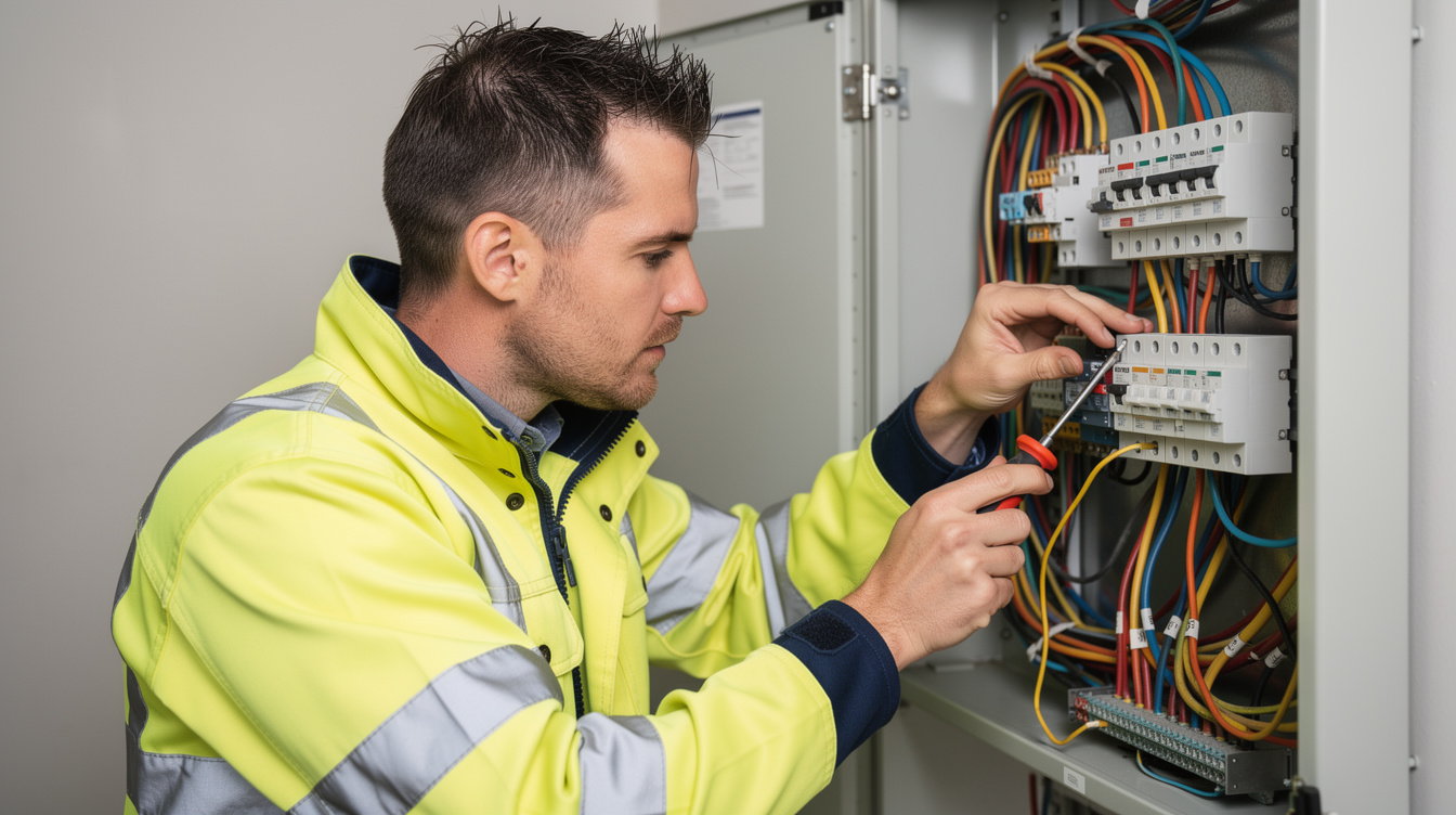Irish electrician wiring a home battery installation into the consumer unit