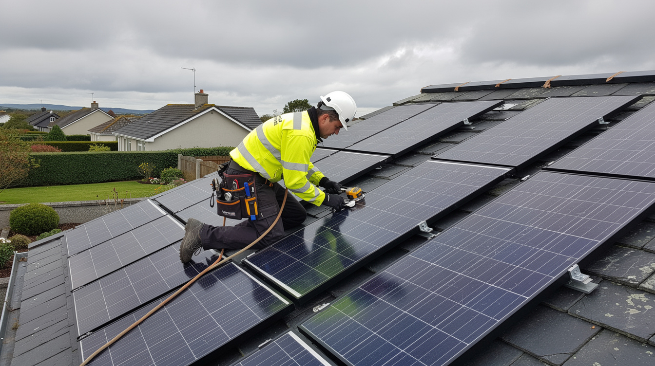 SEAI-registered installer mounting solar panels on Irish residential rooftop