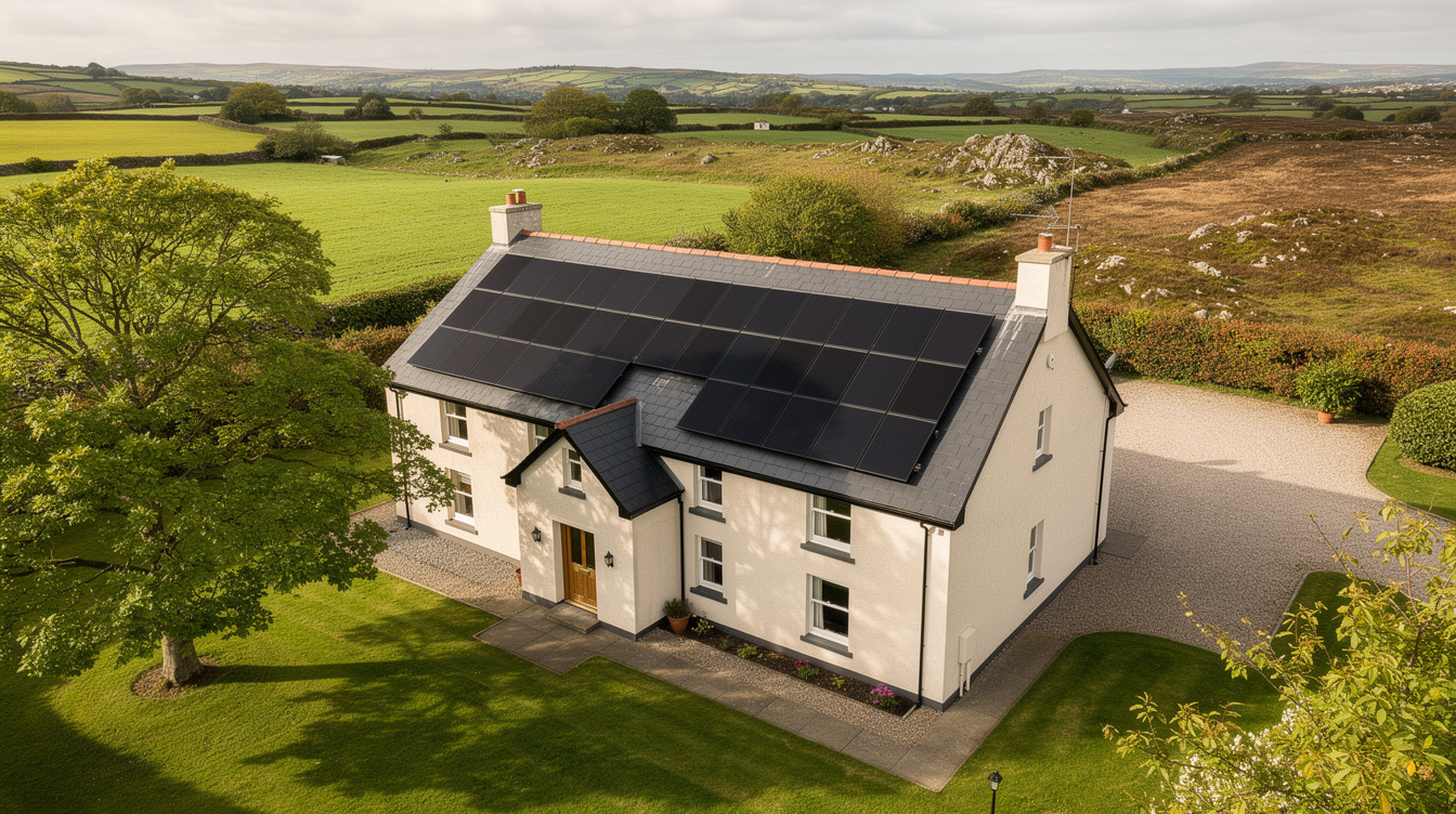 Large detached Irish country house with 20-panel solar array covering the south-facing roof pitch