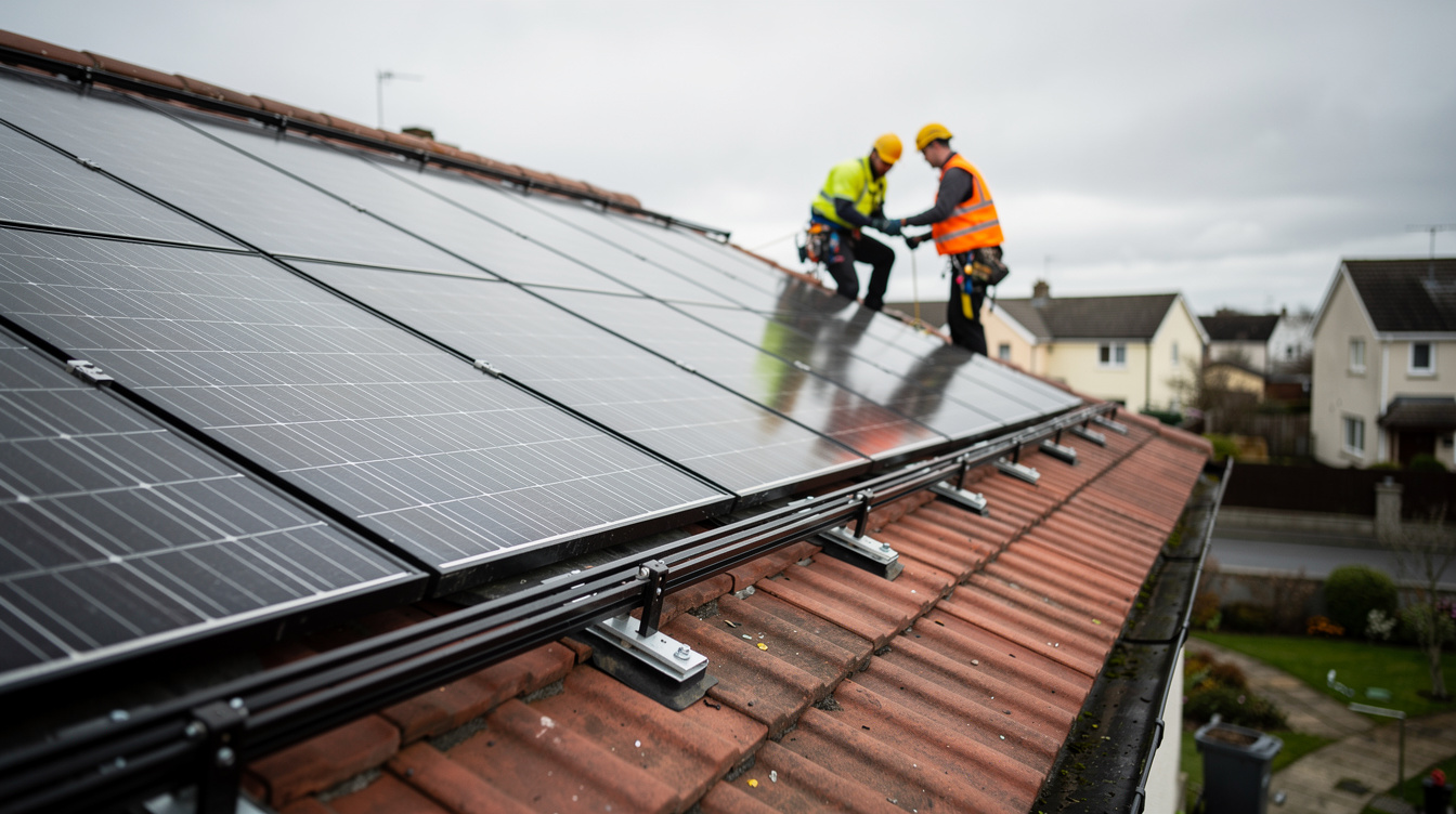 Solar panel installation in progress on an Irish semi-detached house