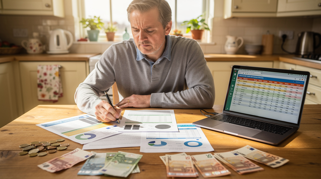 Irish homeowner reviewing solar panel cost quotes at kitchen table