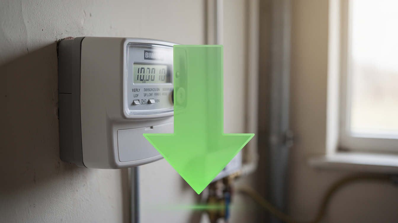 Electricity meter showing reduced usage thanks to solar panels