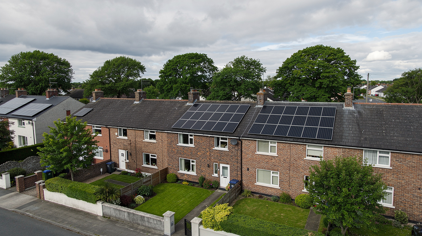 Solar panels installed on semi-detached homes in a Dublin suburb