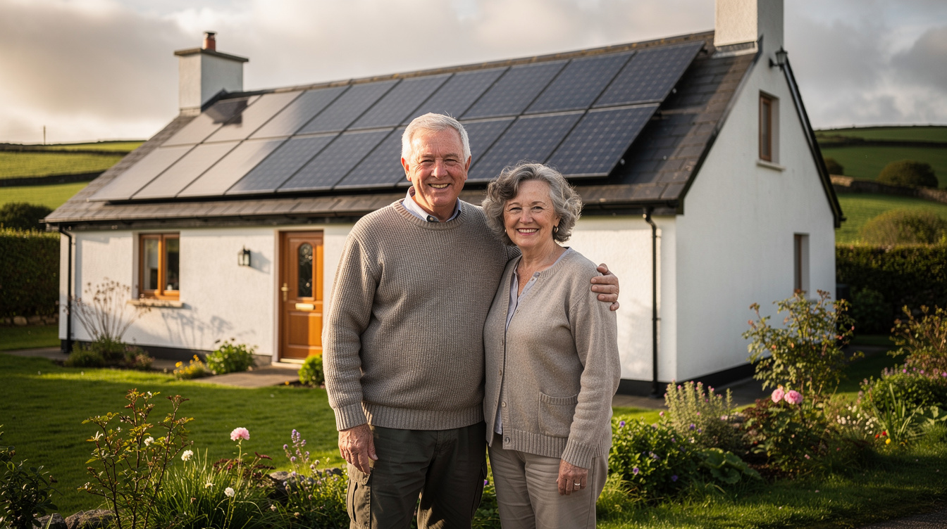 Solar panels on agricultural farm land in Ireland