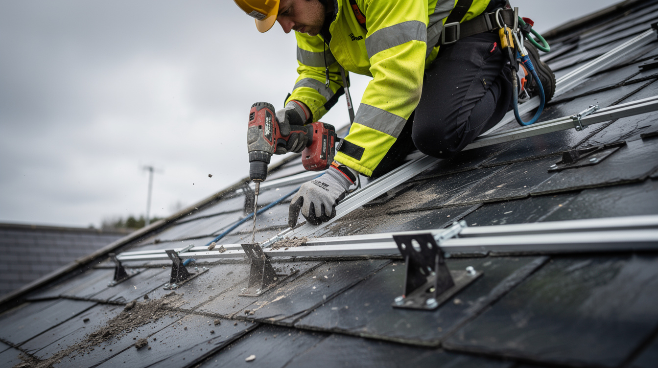 Solar panel installation in progress on an Irish home