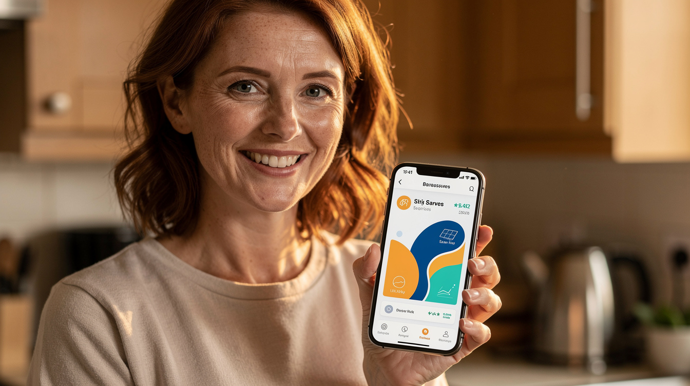 Happy Irish customer checking solar savings on phone