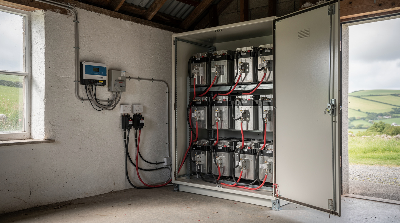 Large lithium battery bank for off-grid solar system in rural Ireland