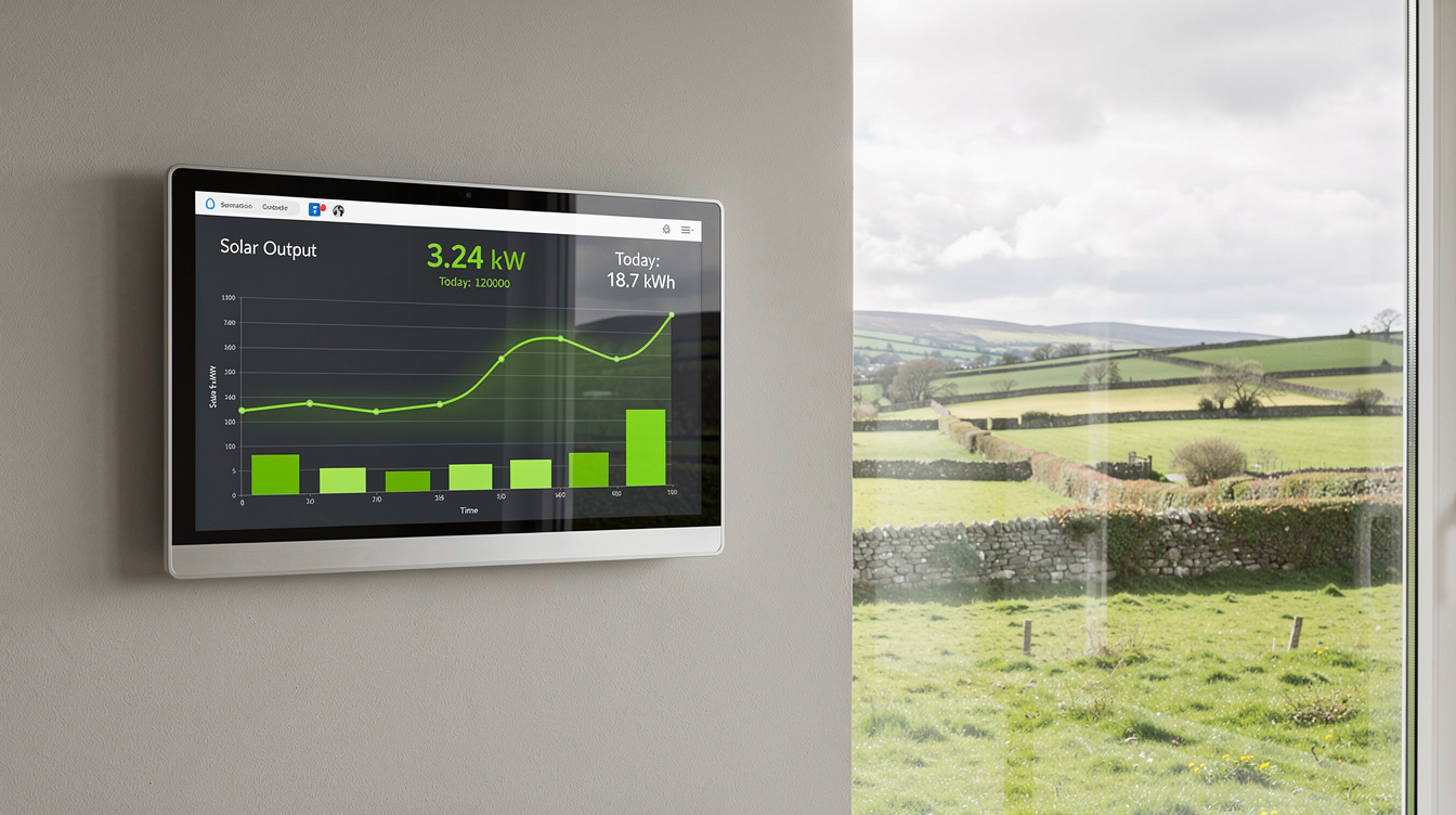 Solar energy monitoring screen showing live kWh generation data in an Irish home