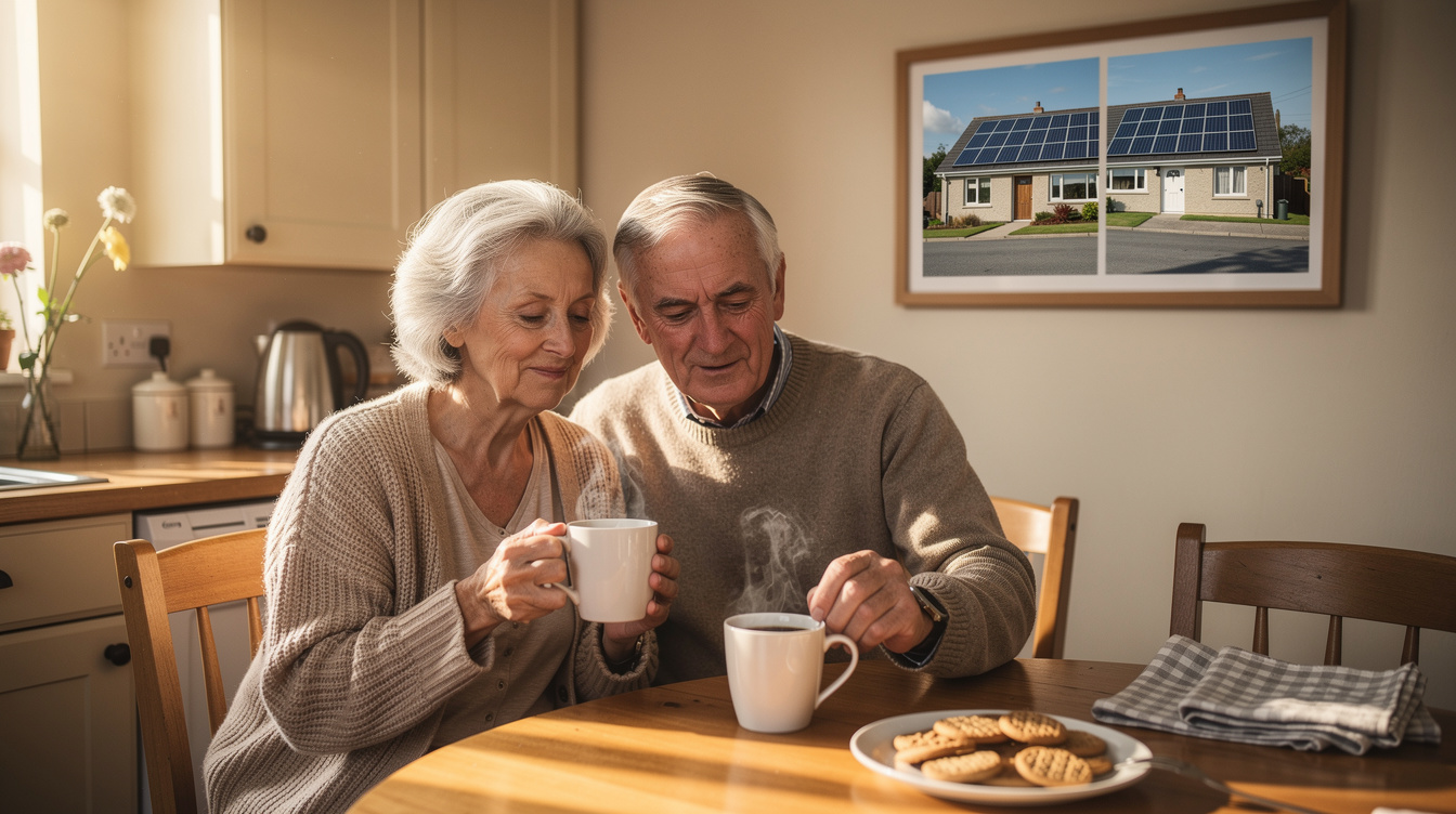Elderly Irish couple enjoying a warm kitchen thanks to energy upgrades