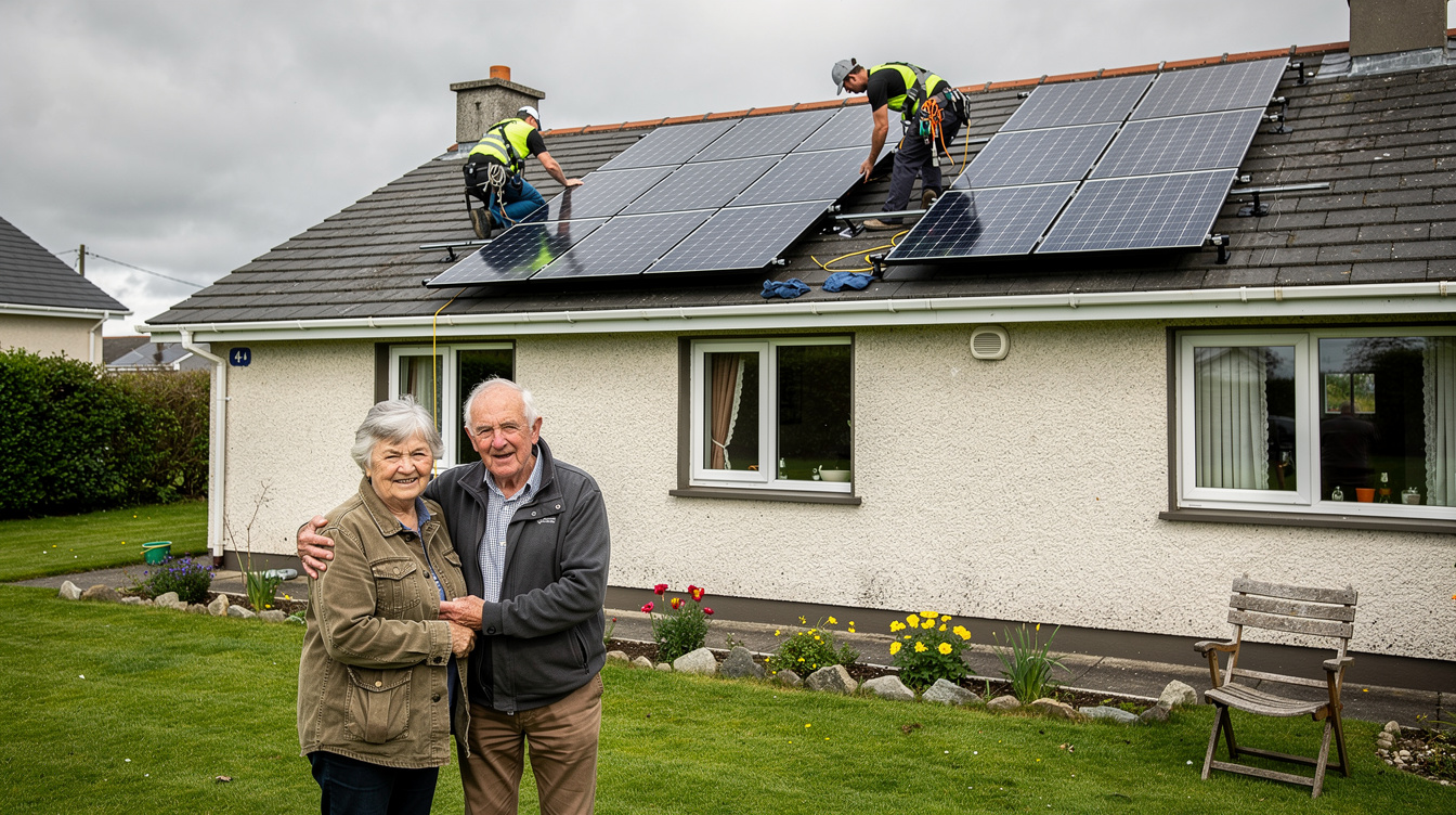 Solar panels being installed on a residential roof
