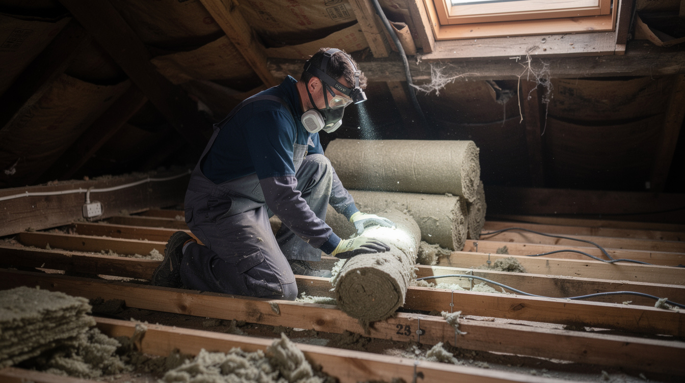 Insulation being installed in Irish house attic as part of Warmer Homes upgrade