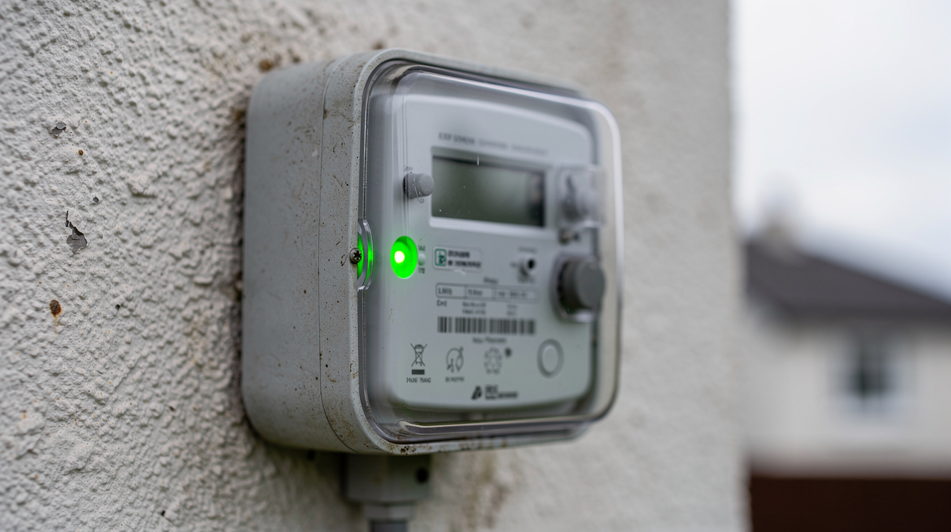 Electricity grid pylons at sunset in Ireland