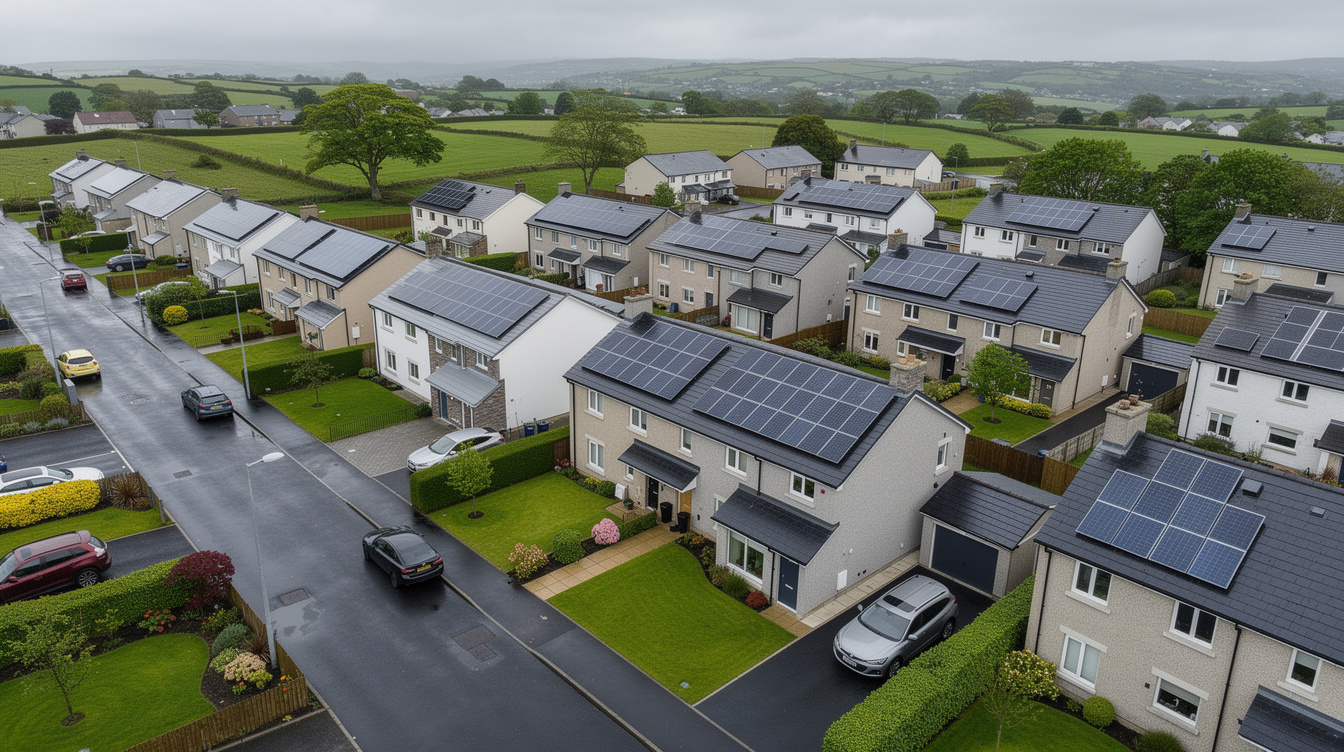 Sunlight reflecting off residential solar panels